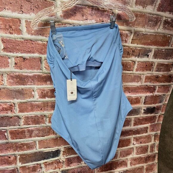 Shade & ShoreβBlue One-Piece Swimsuit XL Ribbed Shirred Bandeau Sleeveless - Picture 5 of 5